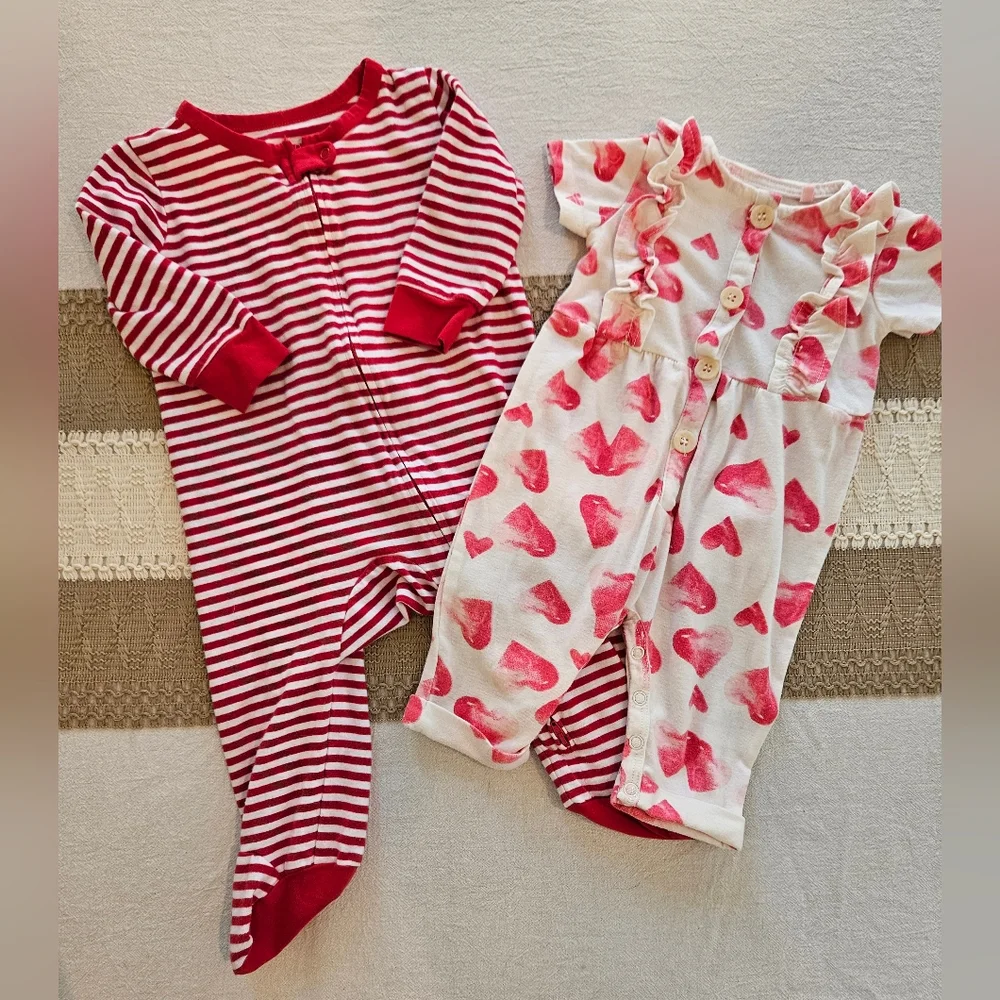 Red and White Striped Baby Outfit Set Sz NB